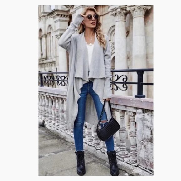 MISS SPARKLiNG Oversized Knit Waterfull Cardigan in Grey - Picture 2 of 3